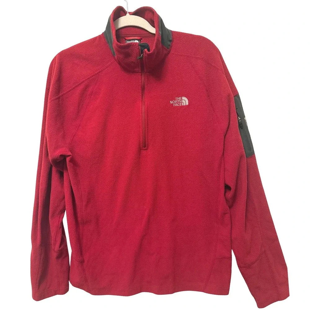 The North Face RDT 100 FlashDry Fleece Men L Red 1/2 Zip Sleeve Pocket Large